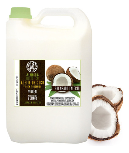 Aceite De Coco Virgen Puro Y Natural Prensado Frio 5 Litros