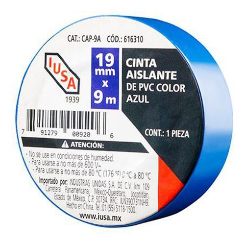 Cinta Aislante 19 Mm X 9 M Azul Azul