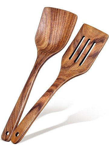 2 Espátulas De Madera Para Cocinar, Set De Espátula Sólida Y