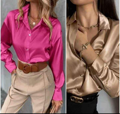 Blusas De Satín Licrado Cede Color Celeste Envío Gratis