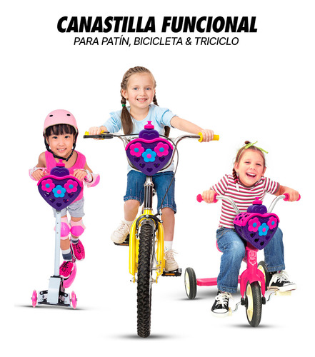 Canastilla Con Botella Para Bicicleta Infantil Niña R12-r16 Color Morado