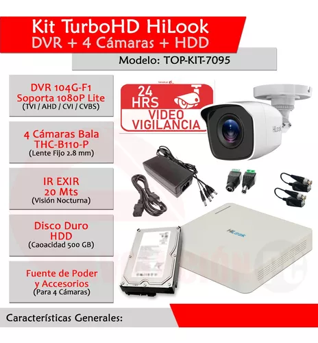 Kit Videovigilancia 4 Camaras Metal 1080p Dvr 4 Hilook 500gb