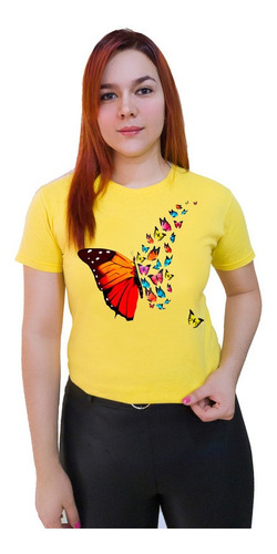 Polera Dama Estampada 100%algodon Diseño Mariposa 308