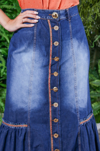 Imagem 5 de 5 de Saia Longa Jeans Joyaly Gospel Moda Evangelica Feminina