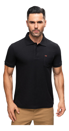 Polera Pique Básica Con Bolsillo Negro Hombre Fashion's Park