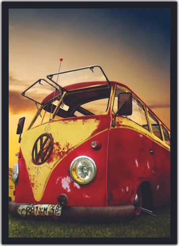 Quadro Decorativo Carro Vintage Retrô Kombi Com Moldura G02