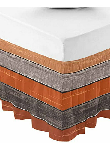 Faldón De Cama Degradado Naranja/gris 18 , Elástico Ajustabl