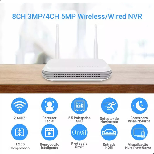 Nvr Mini Gravador Compatível Com Câmeras Wifi Onvif 8 Canais