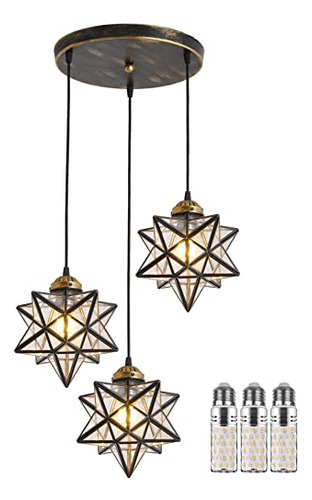 Lámpara Estrella Colgante 3 Luces Para Comedor Cocina -