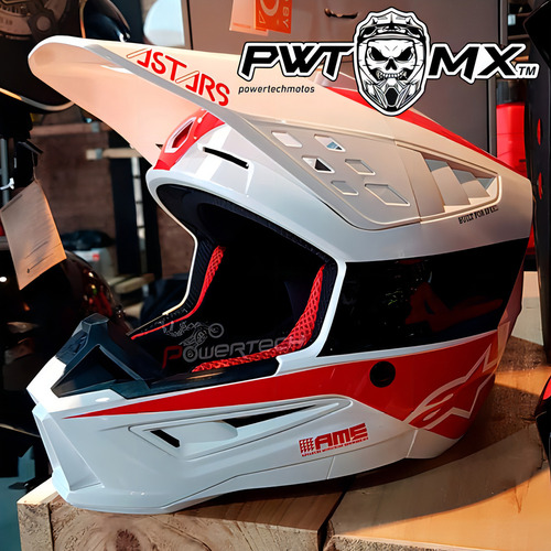 Casco Alpinestars SM5 Bond Powertech Enduro Motocross Blanco Rojo Talla M Adulto