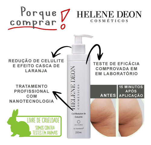 Gel Redutor de Medidas Celulite e Estrias com Ação Drenante Combate o Efeito Casca de Laranja e Queima Gordura Localizada no Abdômen Pernas e Glúteos Uso Diurno by Nanotech Helene Deon
