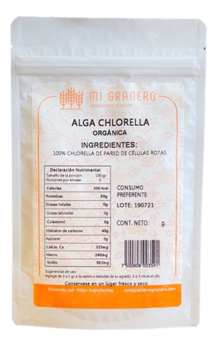 Alga Chlorella Natural Polvo Granel 500 Gramos
