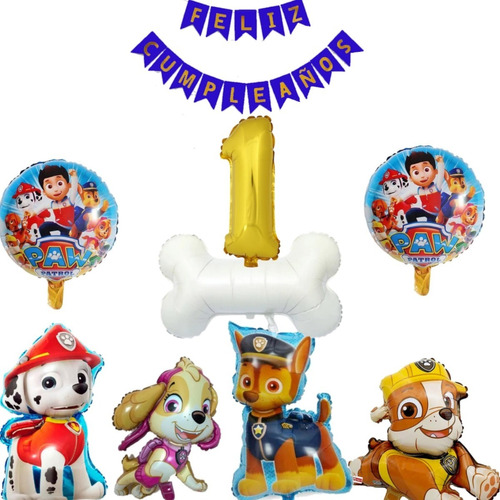 Kit Deco Paw Patrol Huesito +numero+ 2 Metalizados Redondos