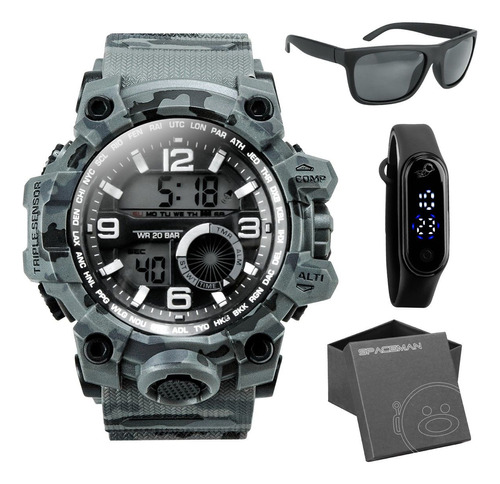 Relogio Digital Camuflado + Oculos Proteção Uv Robusto Data