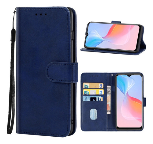 Funda De Teléfono De Cuero Azul For Vivo Y21g