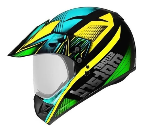 Capacete Moto Ebf Fechado Super Motard Action Verde E Azul