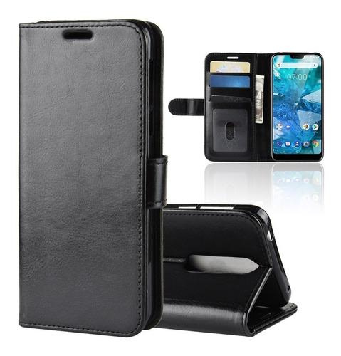 Funda Para Nokia 7.1 Flip Cover Estuche Eco Cuero Porta Sube