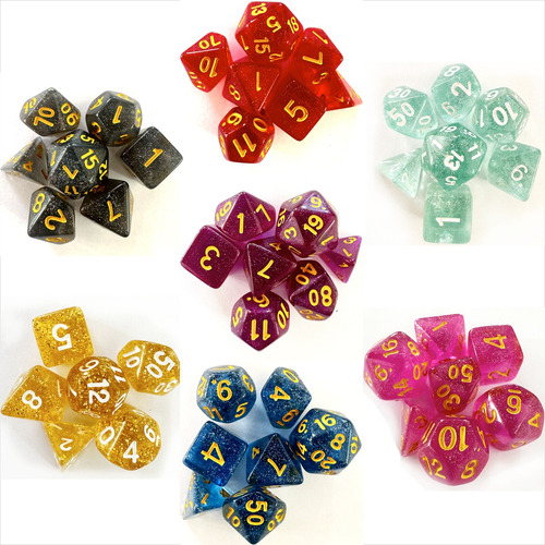 Central Dados Rpg Kit 7 Unidades Gliter D4 D6 D8 D10 D12 D20