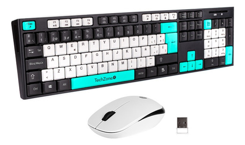 Combo Teclado Y Mouse Techzone Inalámbrico 1000dpi Blco/ment Mouse Blanco Teclado Menta / Negro