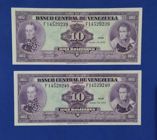 Set Billetes De 10 Bs De 1974 F-8, Consecutivos.