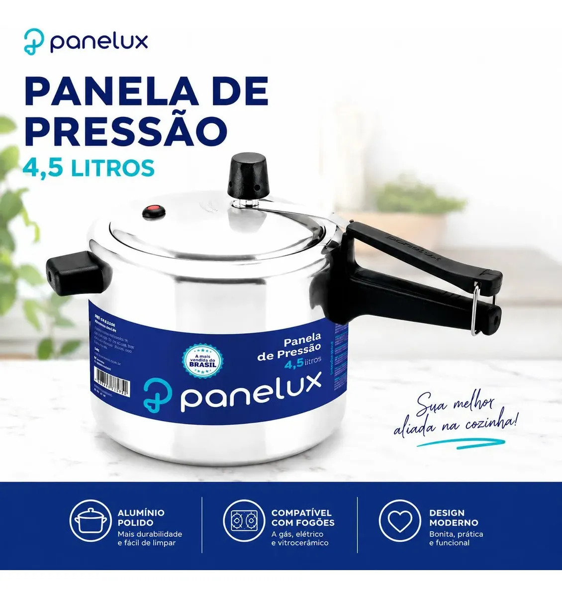Panela De Pressão 4,5 Litros Alumínio Polido Panelux Classic Cinza