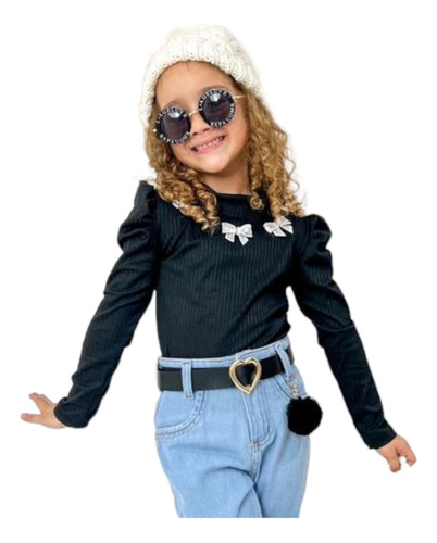 Blusa Infantil Manga Longa Gola Alta Inverno Blogueirinha