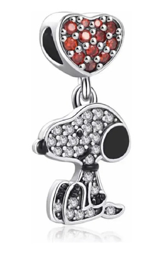 Charm Snoopy Y Circones Brillantes En Plata 925 Silver Heart