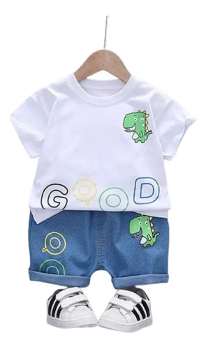 Conjunto Niños 2 Piezas Polo Blanco Short Modelo Good Dino