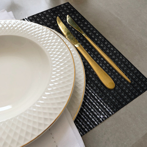 10 Jogo Americano Mesa Posta Luxo Impermeável Pvc Mz Meta Vr Cor M7 Preto Grafite Cinza Claro Escuro Café Metalico Mz Retangular