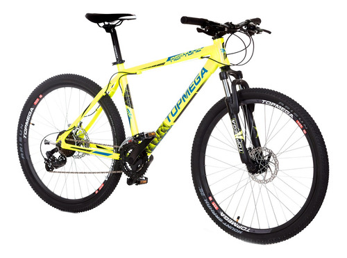 Mountain bike plegable TopMega Neptune R26 M 21v frenos de disco mecánico cambios Shimano Tourney y Shimano IndexTourney TY710 Doble tiro color amarillo  