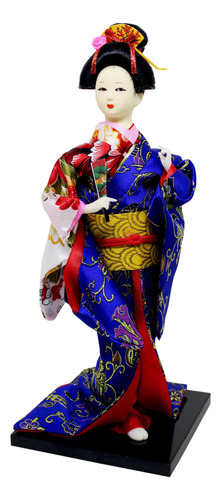 Boneca Gueixa Oriental Japonesa Com Kimono E Leque Japao