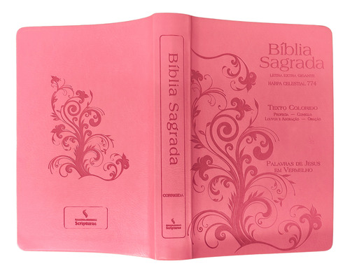 Biblia Rc Com Harpa 774 Hinos Letra Extra Gigante Texto Colorido Capa Luxo Rosa Claro Com Indice Lateral