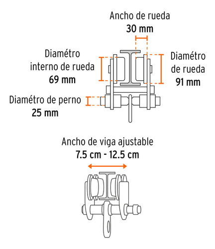 Trole Carga 1 Ton P/ Vigas Ips E Ipr Ajustable Truper 101076