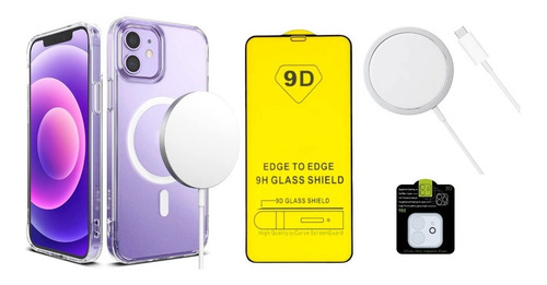 Imagen 1 de 6 de Kit Funda Para iPhone Magsafe Cargador Mica Camara Pantalla