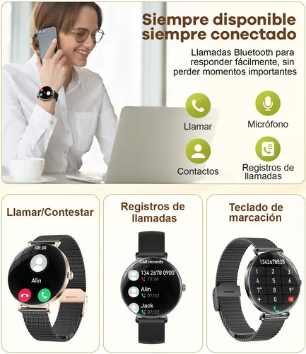 Reloj Inteligente Mujer,pantalla Hd 1.43'' Con Llamada Bluetooth Para iPhone Andriod (incluye Dos Correas)fv17-c Negro