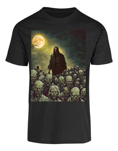 Playera Estampada Calaveras Y Zombies, Cálalas, Cementerio