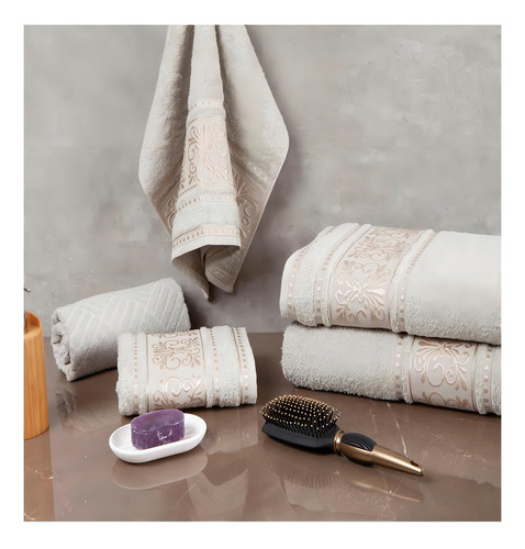 Kit 5 Toalhas Banhão Algodão Toque Suave Rápida Absorção Cor Cinza