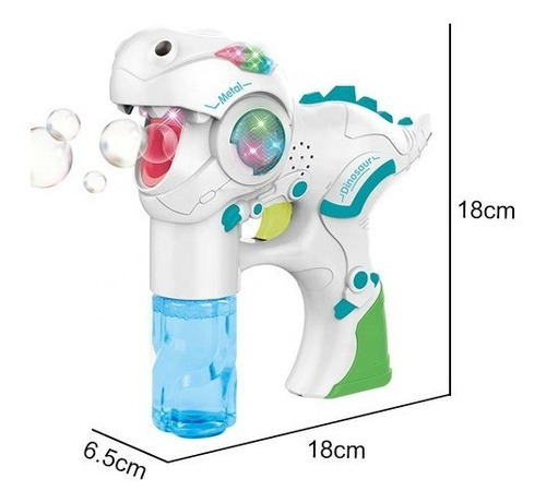 Imagen 2 de 4 de Burbujero Pistola Dinosaurio Lanzaburbujas Con Luz Y Musica
