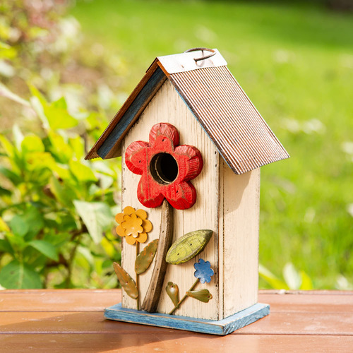 Casa De Pájaros De Madera Envejecida 26 Cm Blanco