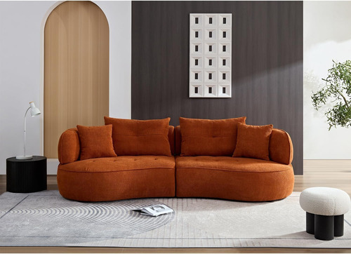 Sofa Modular Biplaza Curvado Lunar Boucle Premium Naranja