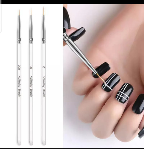 Pinceles Liners Kolinsky Nail Art Set X3