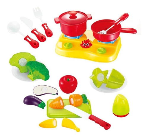 Set Cocina Infantil Frutas Verduras Minichef Didáctico Calid Color Rojo