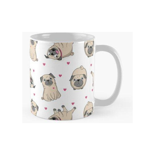 Taza Lindo Perro Pug Con Corazones De Amor Calidad Premium