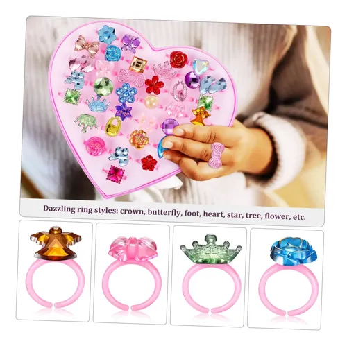 Joyas Niñas Pequeñas 36 Anillos Ajustables Para Niñas – Joyas De Princesa Con Caja En Forma De Corazón – Regalo Perfecto Para Fiestas Y Cumpleaños
