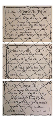 3 Afiches Antiguos Corrida Plaza De Toros El Toreo 1912 32