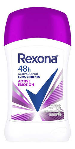 Antitranspirante Rexona Active Emotion en Barra 48 Horas 45g