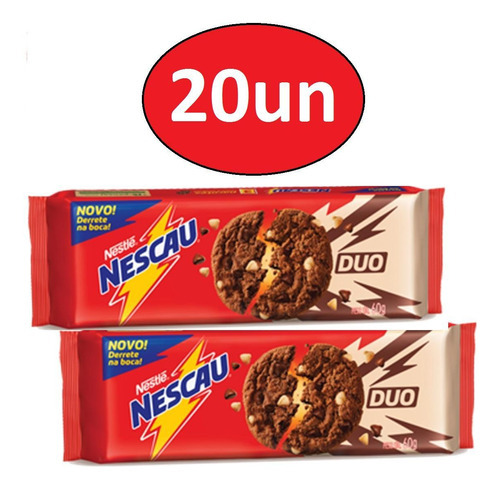 10 Unidades Biscoito Cookies Duo Nescau Nestlé 60g