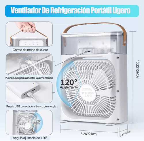 Ventilador Portátil 3 Em 1 Umidificador Portátil Com 8 Leds