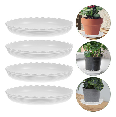 Plato Redondo Para Macetas, Color Blanco, 10 Unidades