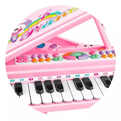 Teclado Piano Musical Infantil Com Microfone Banquinho luzes e Som